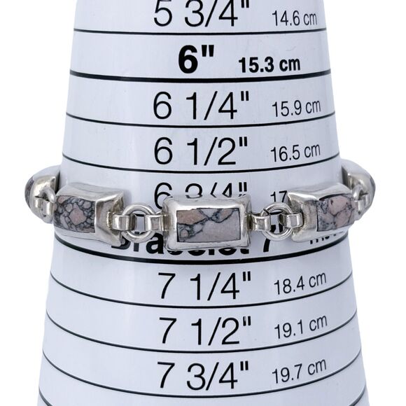 Vintage Mexico Sterling Silver 925 10mm Pink Howlite Link Bracelet 7.5" - Picture 4 of 6